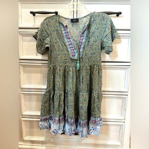 VICI Cover up Floral Dress Blue Green with Tassel Women’s Small